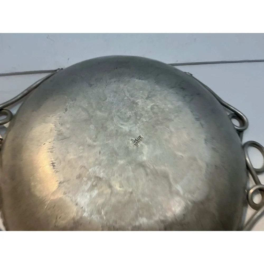Benilum Vintage Hand Wrought Aluminum Hammered Bowl Scroll Handles Mid Century
